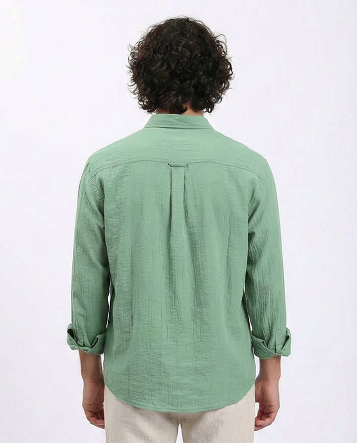 R210821 - Textured Long Sleeves Comfy Shirt - Green