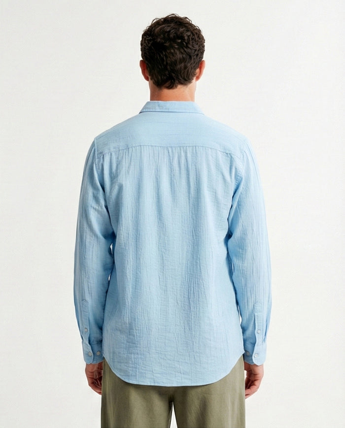 R210822 - Textured Long Sleeves Comfy Shirt - Sky Blue