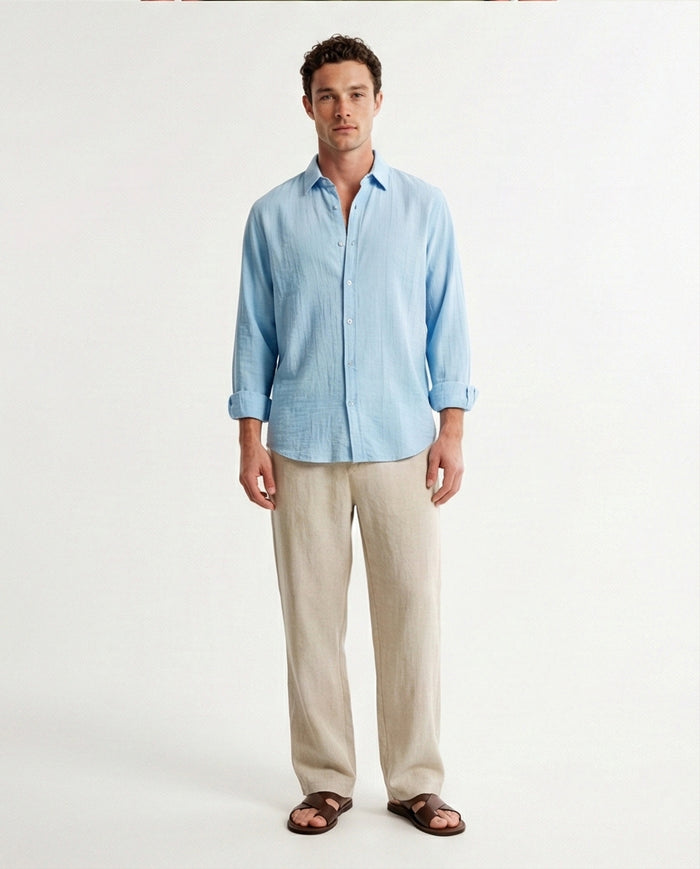 R210822 - Textured Long Sleeves Comfy Shirt - Sky Blue