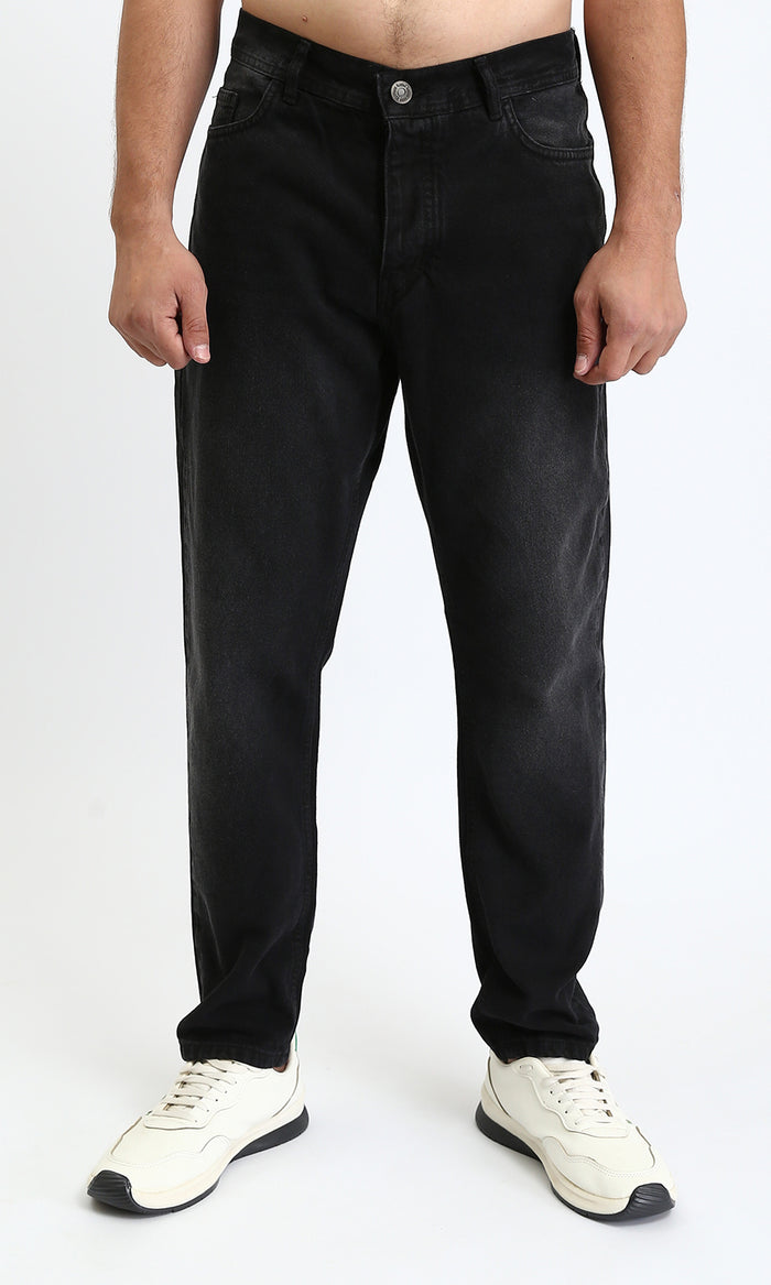 Straight Leg Solid Jeans with Front Wash - Black