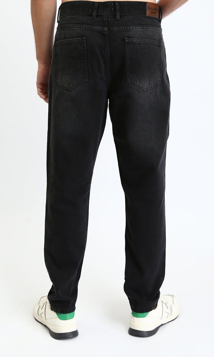 R210837 - Straight Leg Solid Jeans with Front Wash - Black