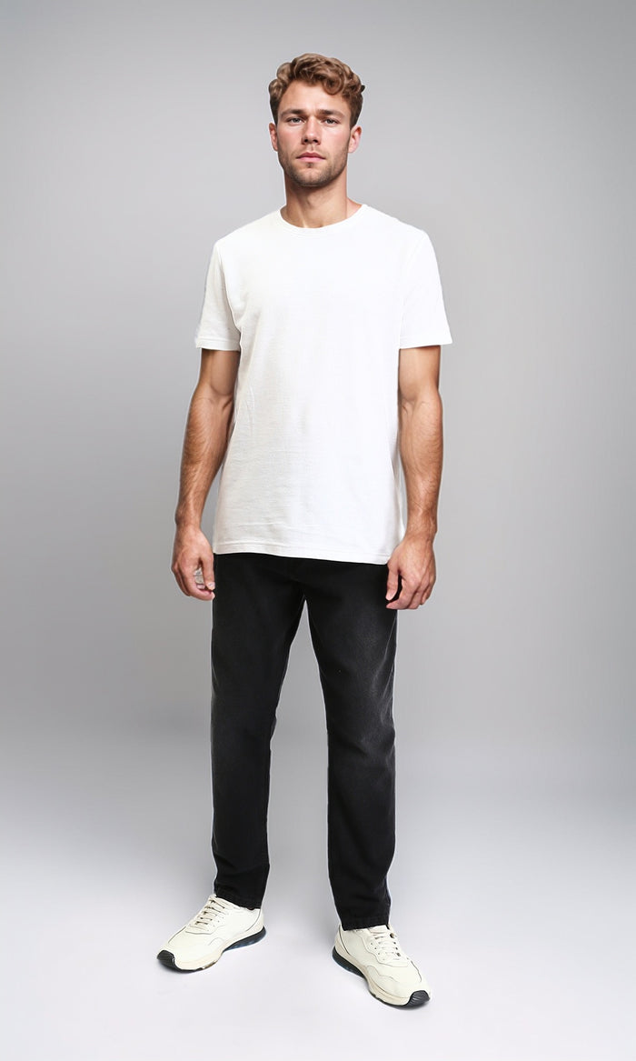 R210837 - Straight Leg Solid Jeans with Front Wash - Black