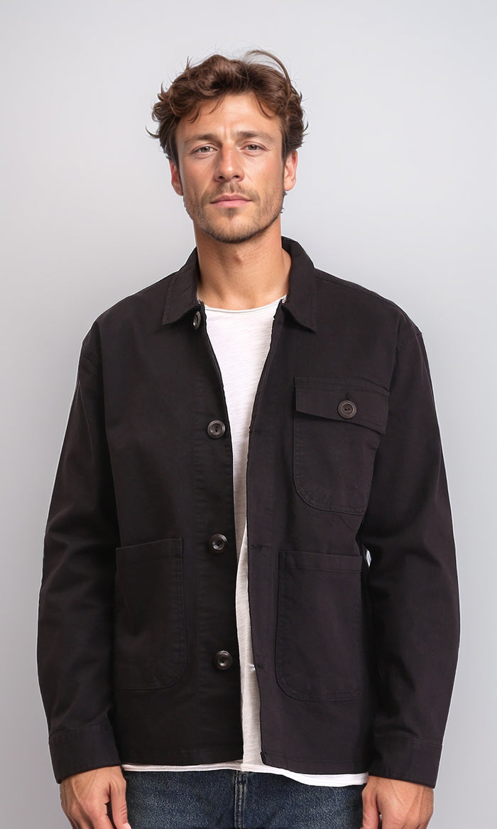 Solid Casual Jacket with Multi-Pockets - Black
