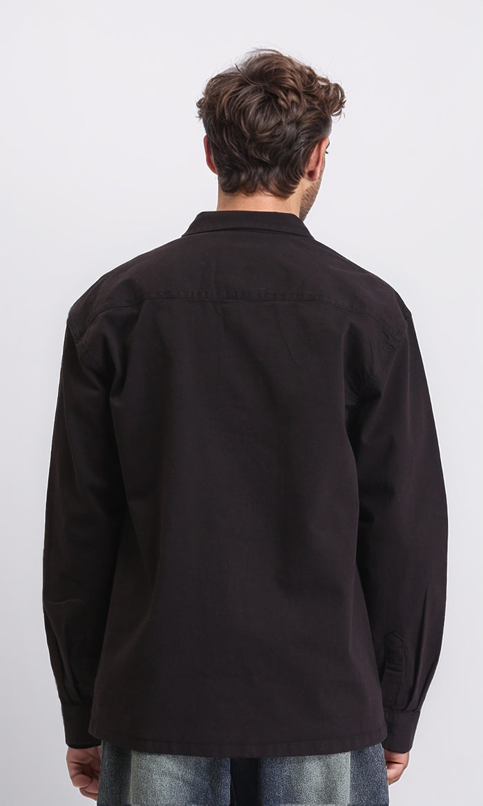 R210927 - Solid Casual Jacket with Multi-Pockets - Black