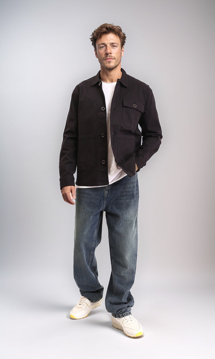 R210927 - Solid Casual Jacket with Multi-Pockets - Black