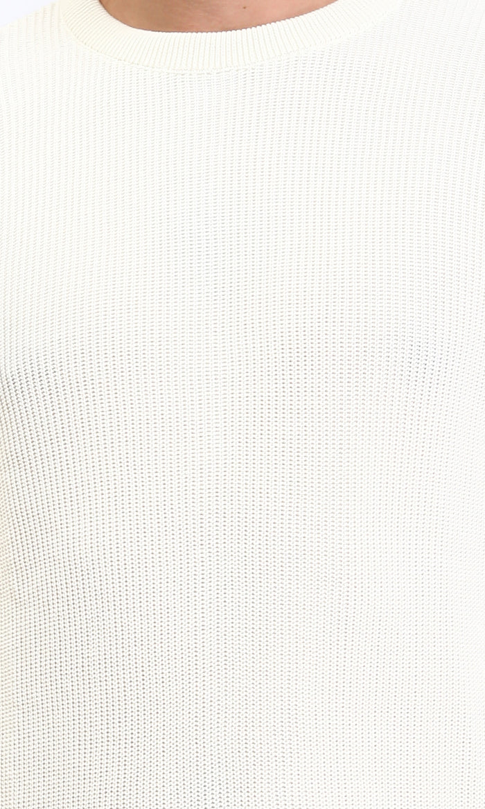R210929 - Ribbed Round Neck Slip On Pullover - Off-White
