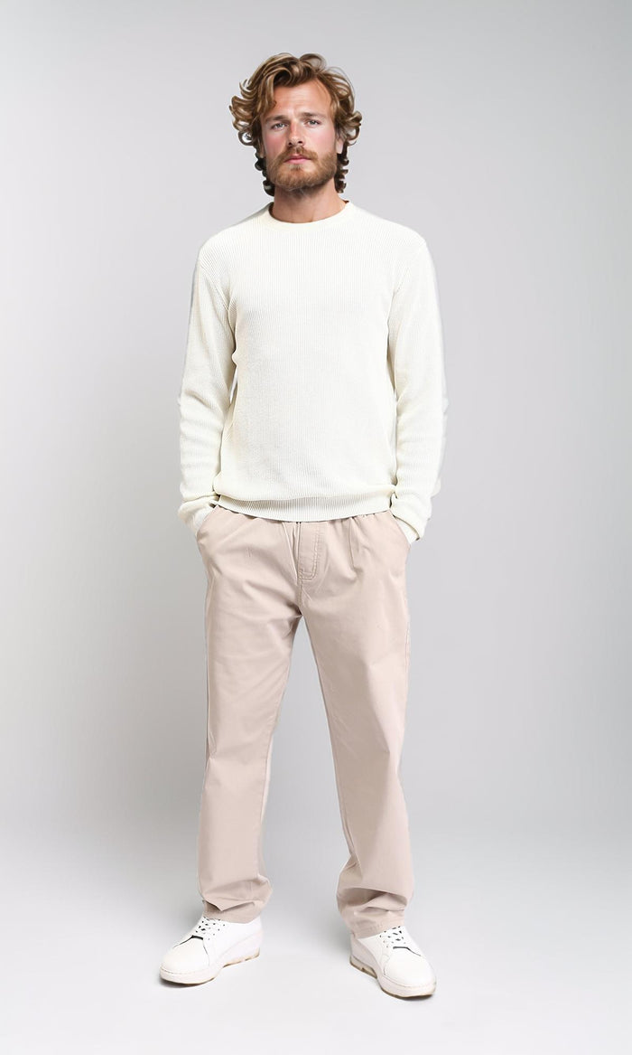 R210929 - Ribbed Round Neck Slip On Pullover - Off-White