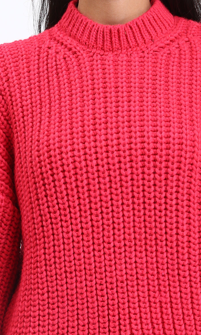 R210979 - Mock Neck Chunky Knit Pullover - Hot Fuchsia