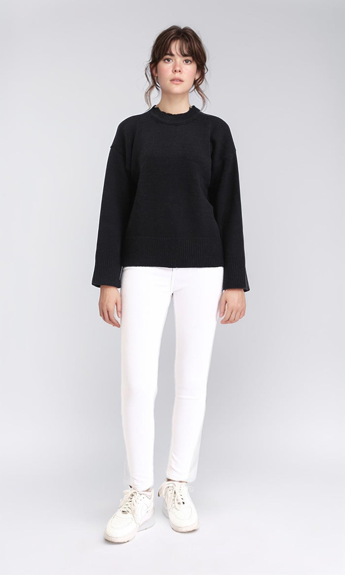R211032 - Long Sleeves Solid Basic Pullover - Black