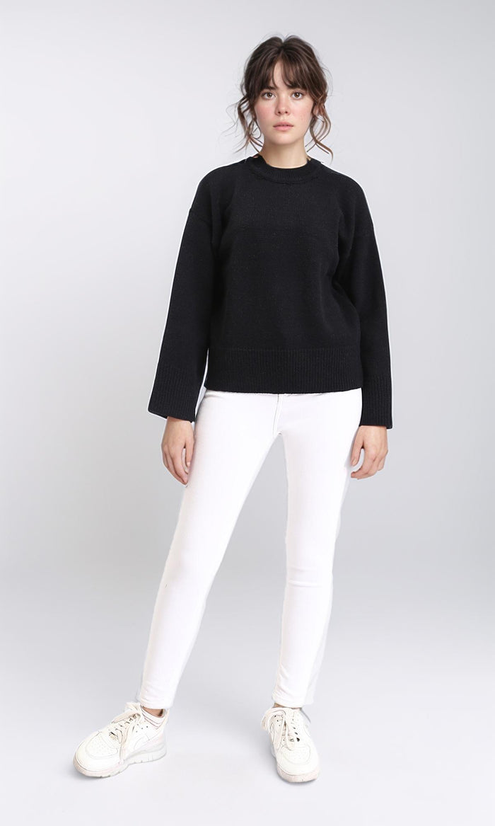 R211032 - Long Sleeves Solid Basic Pullover - Black