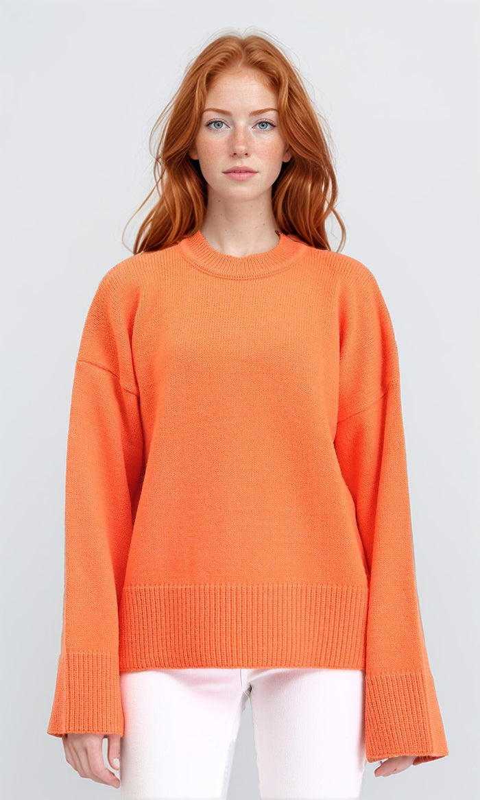 Long Sleeves Solid Basic Pullover - Orange