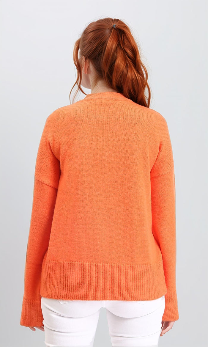 R211034 - Long Sleeves Solid Basic Pullover - Orange