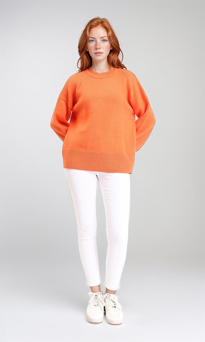 R211034 - Long Sleeves Solid Basic Pullover - Orange