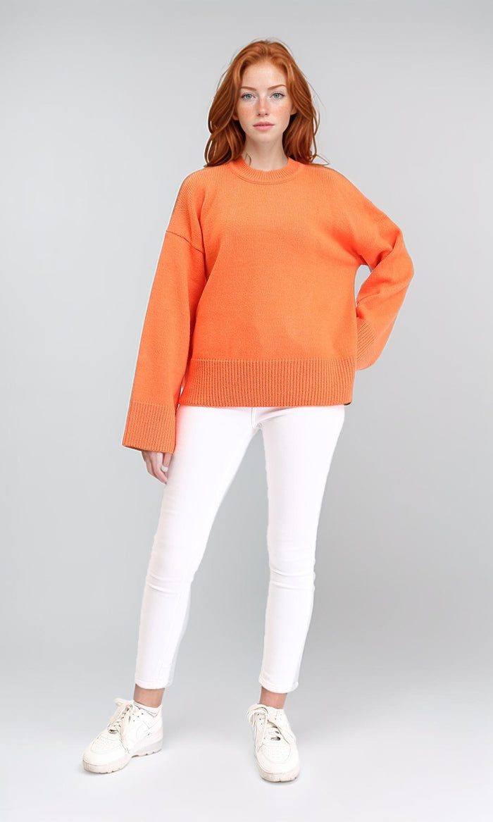 R211034 - Long Sleeves Solid Basic Pullover - Orange