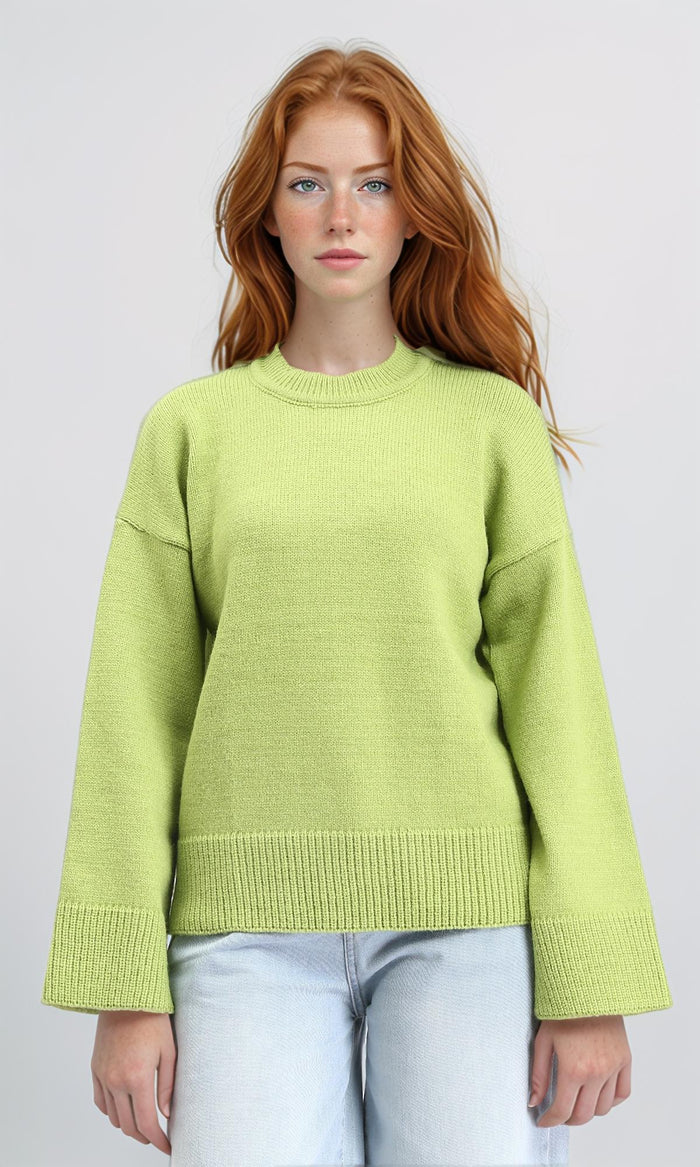 Long Sleeves Solid Basic Pullover - Light Green