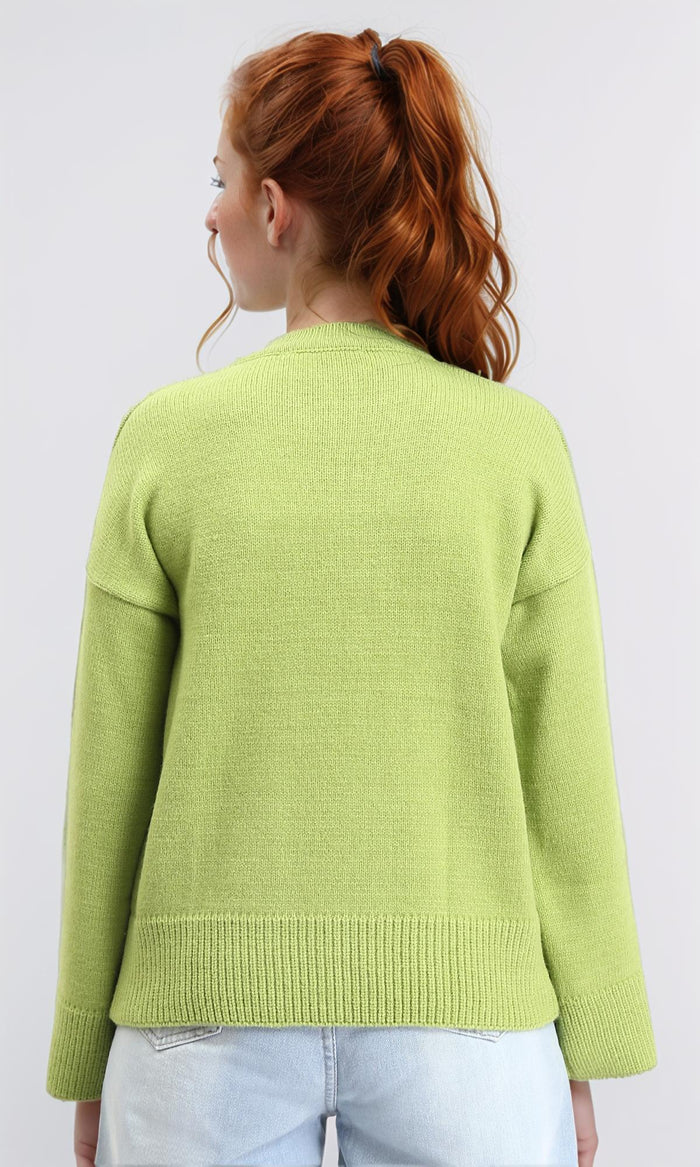 R211035 - Long Sleeves Solid Basic Pullover - Light Green
