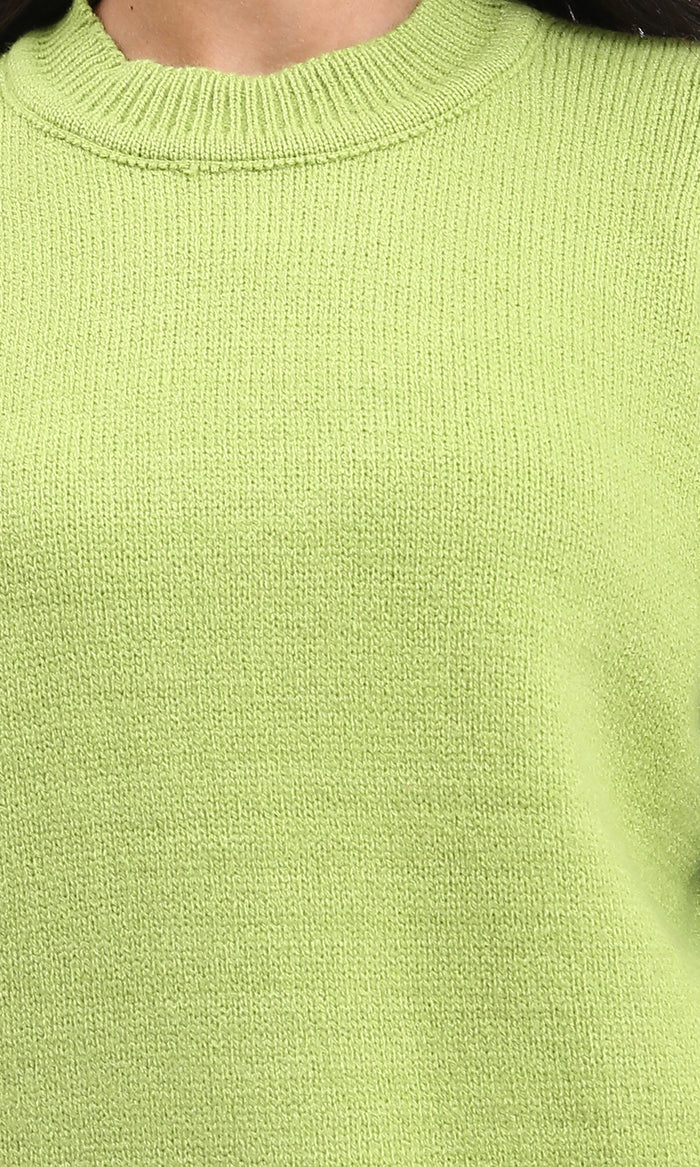 R211035 - Long Sleeves Solid Basic Pullover - Light Green
