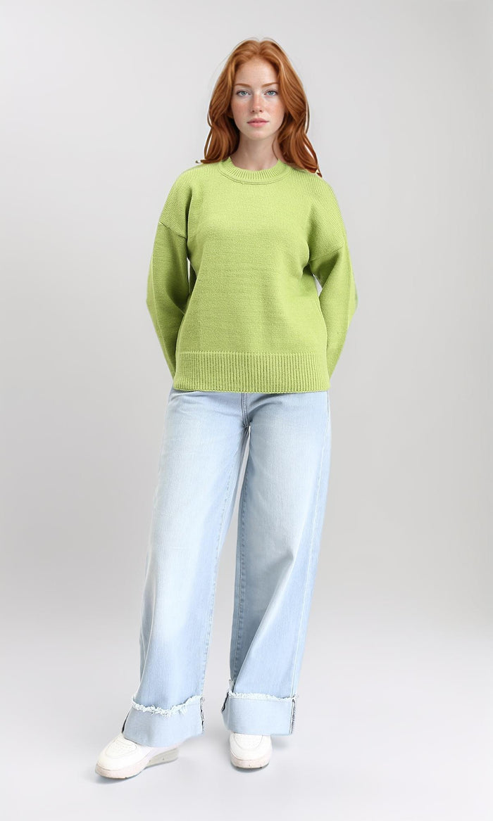 R211035 - Long Sleeves Solid Basic Pullover - Light Green