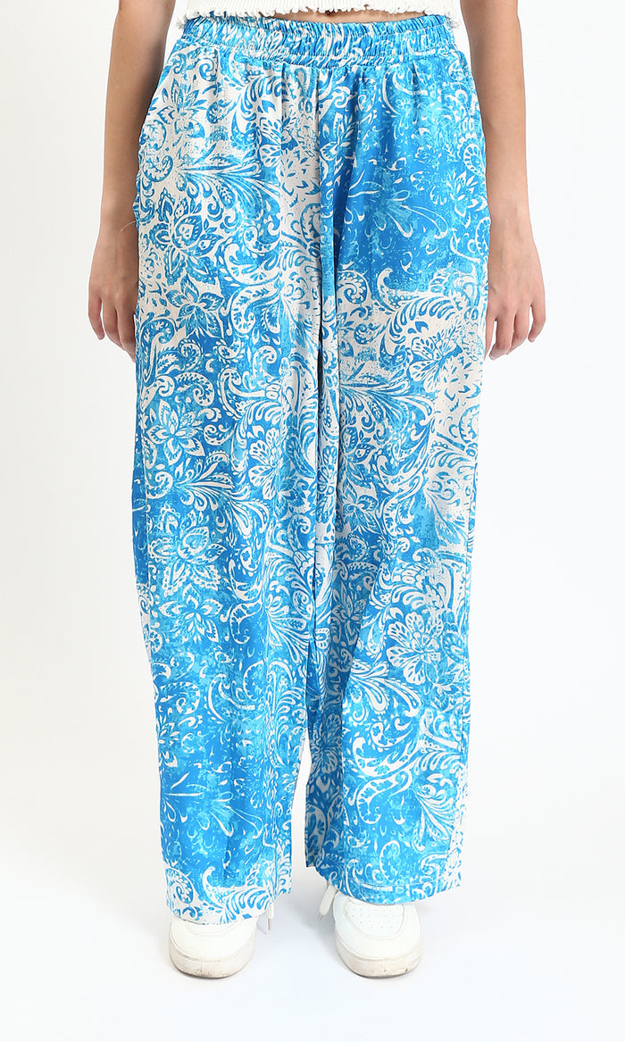 Slip On Flory Comfy Pants - Light Blue & White