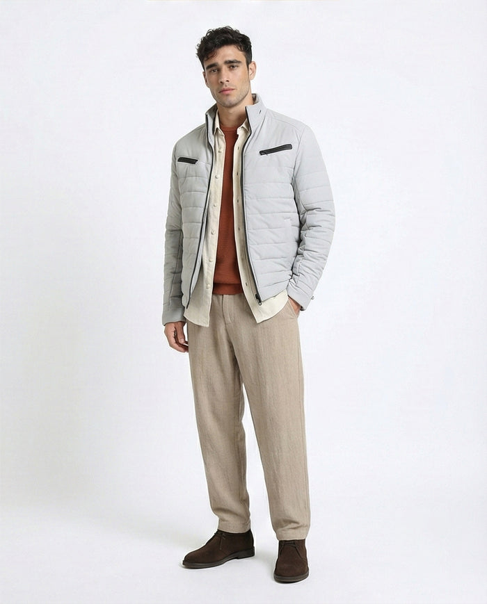 R211179 - Zipped Bomber Jacket with Side Pockets - Light Grey