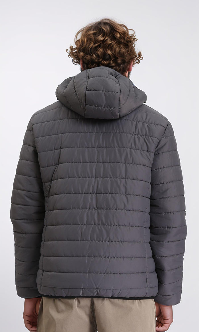 R211342 - Hooded Neck Zipped Bomber Jacket - Dark Grey
