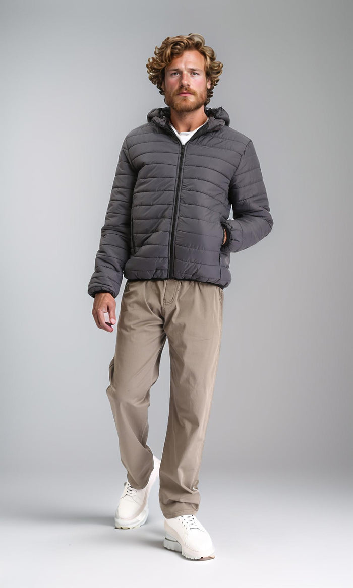 R211342 - Hooded Neck Zipped Bomber Jacket - Dark Grey