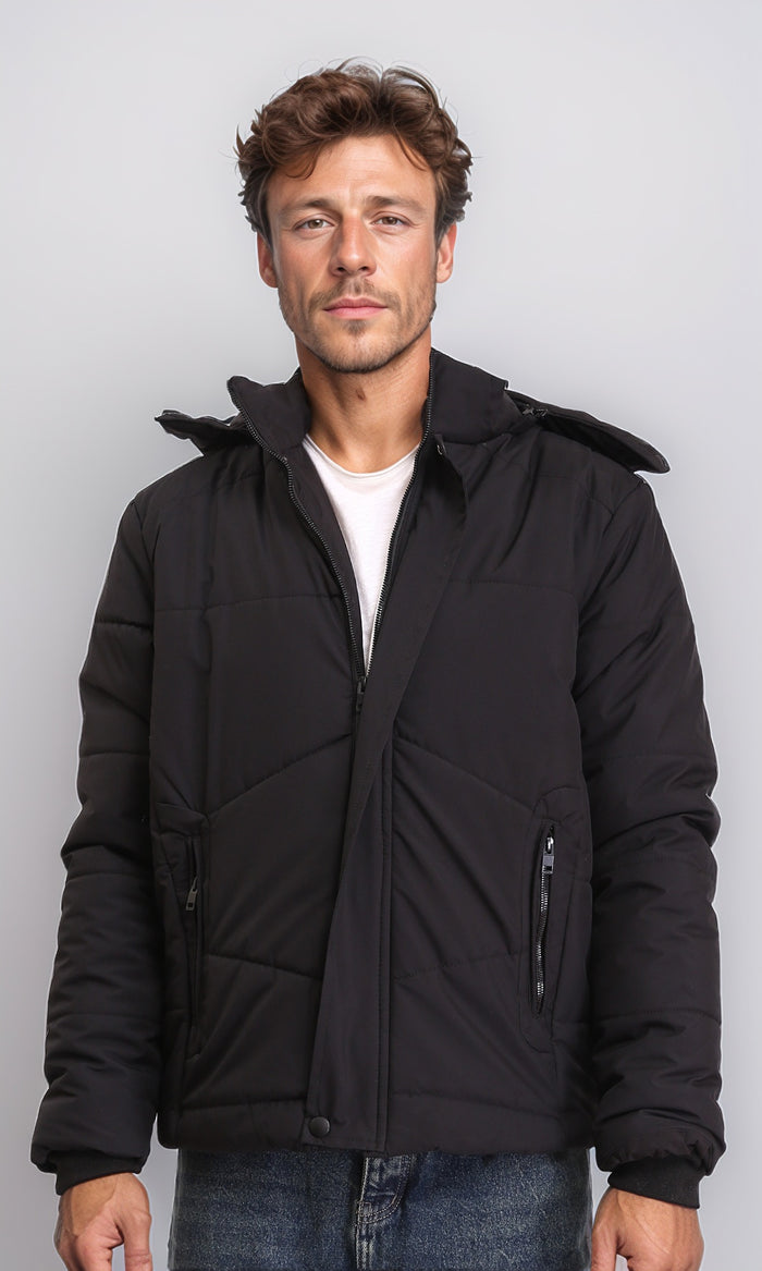 Casual Solid Jacket with Zipped Pockets - Black