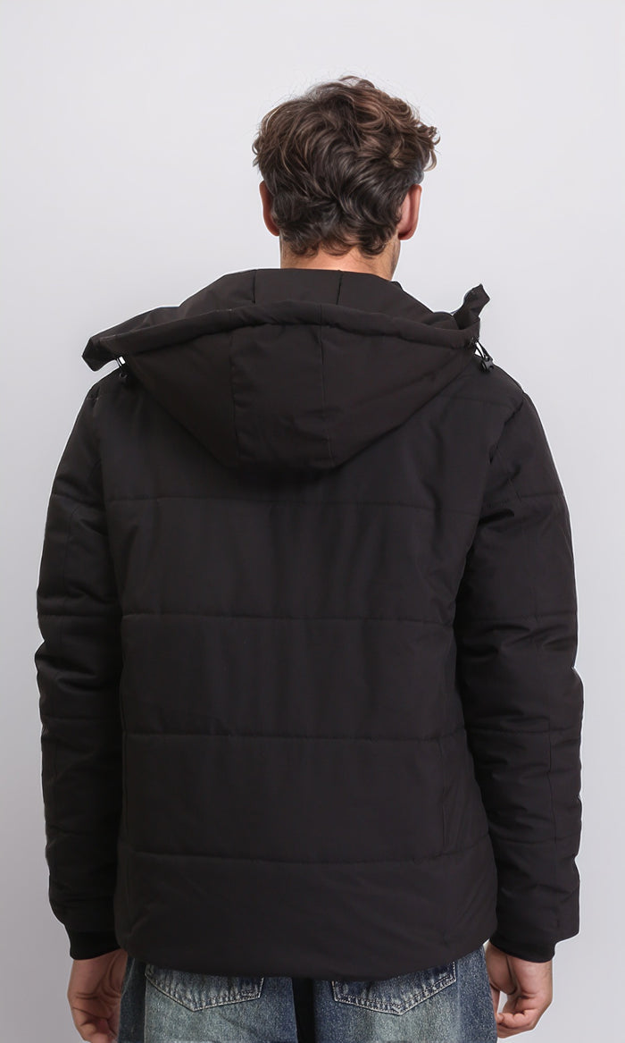 R211344 - Casual Solid Jacket with Zipped Pockets - Black