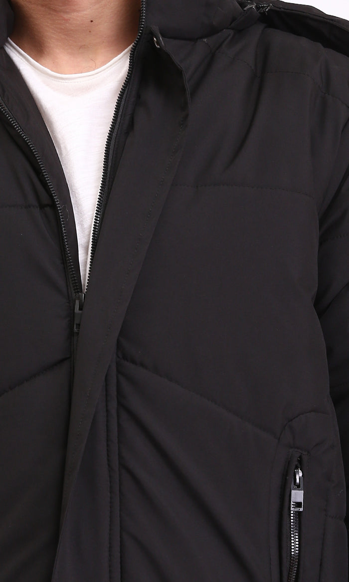 R211344 - Casual Solid Jacket with Zipped Pockets - Black