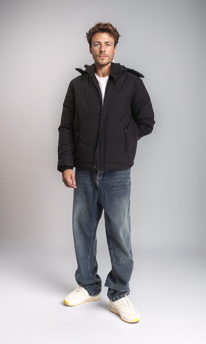 R211344 - Casual Solid Jacket with Zipped Pockets - Black