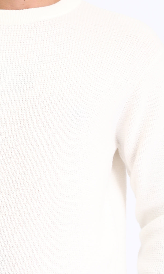 R211356 - Long Sleeves Slip On Knitted Pullover - Off-White