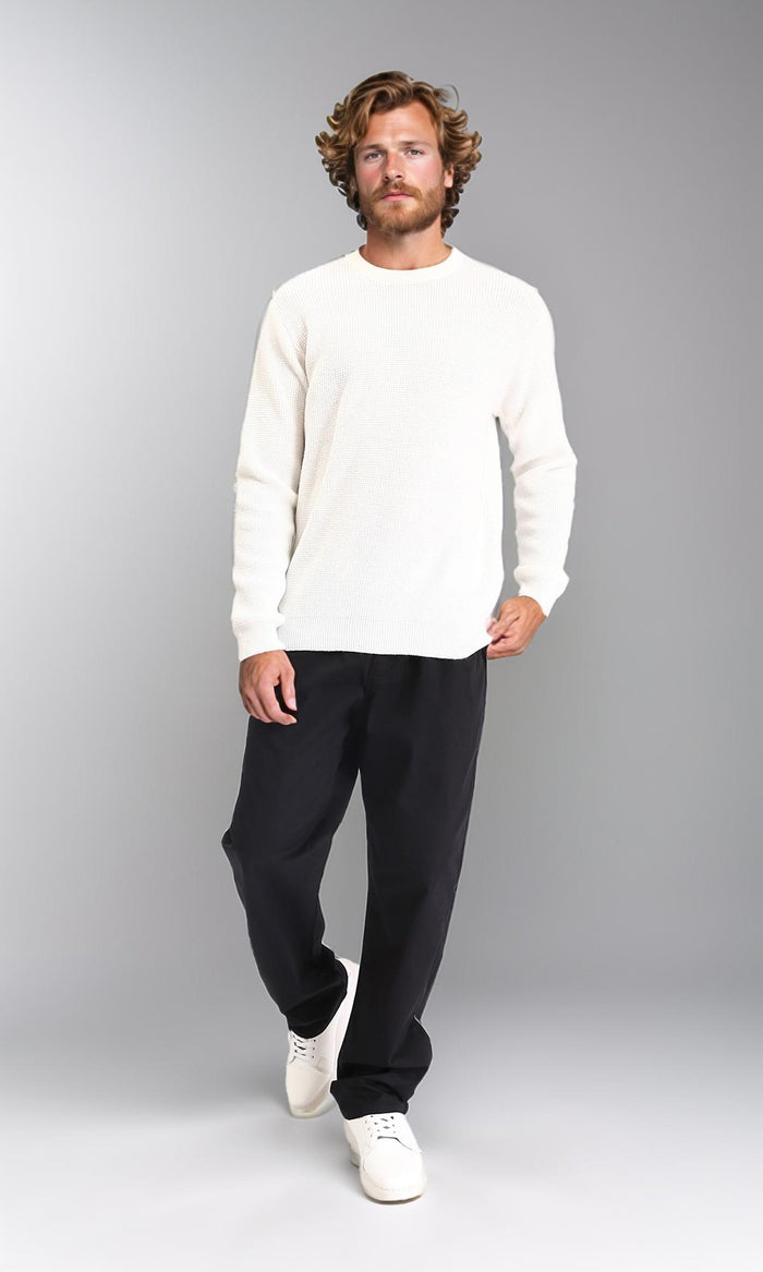 R211356 - Long Sleeves Slip On Knitted Pullover - Off-White