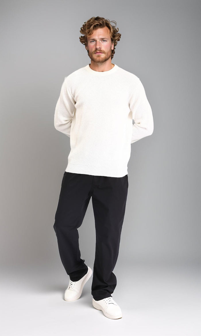 R211356 - Long Sleeves Slip On Knitted Pullover - Off-White