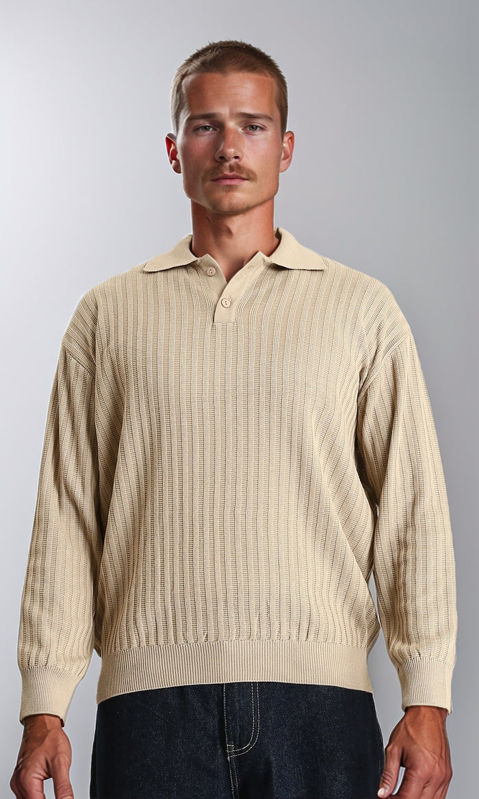 Long Sleeves Ribbed Winter Pullover - Dark Beige