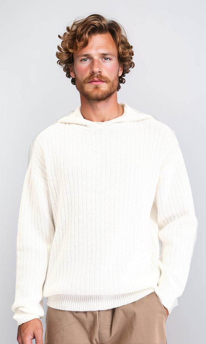 Regular Fit Casual Hooded Pullover - Cream