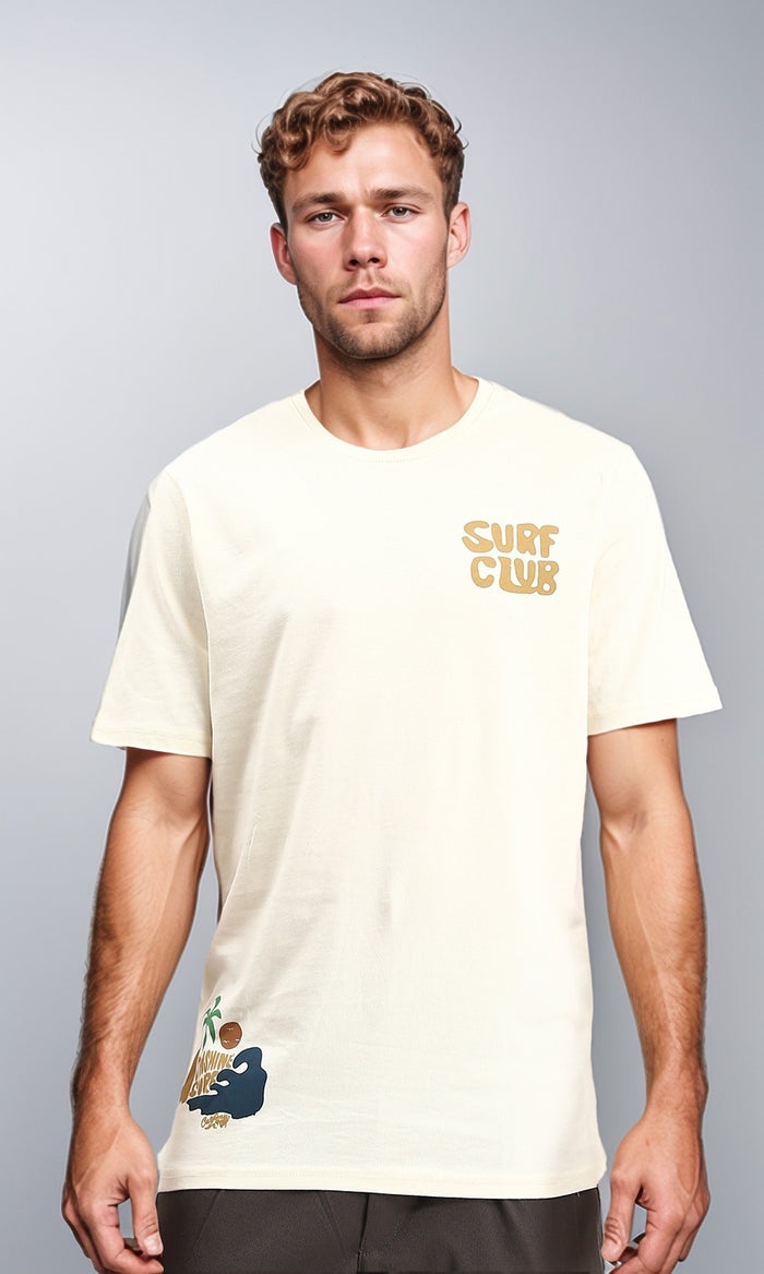 Printed "surf Club" Short Sleeves Tee - Cream