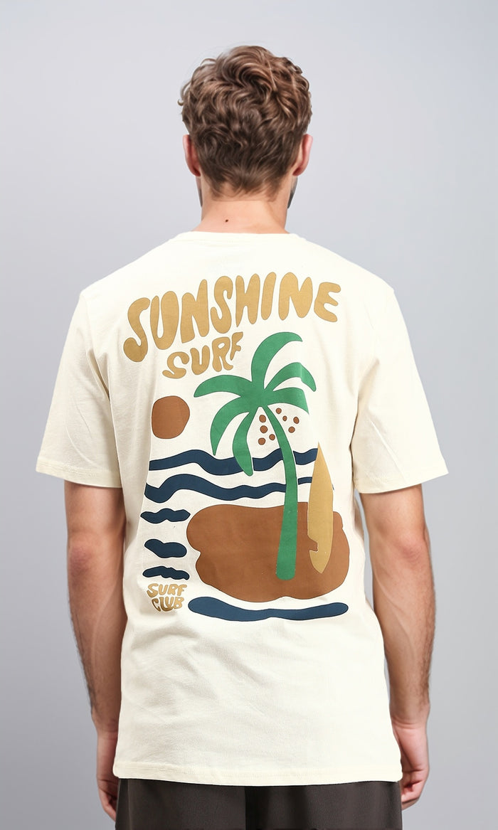 R211621 - Printed "Surf Club" Short Sleeves Tee - Cream