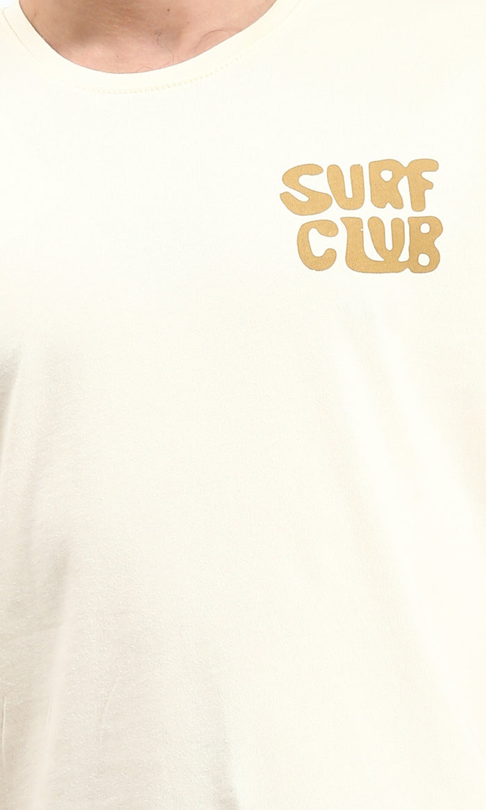 R211621 - Printed "Surf Club" Short Sleeves Tee - Cream