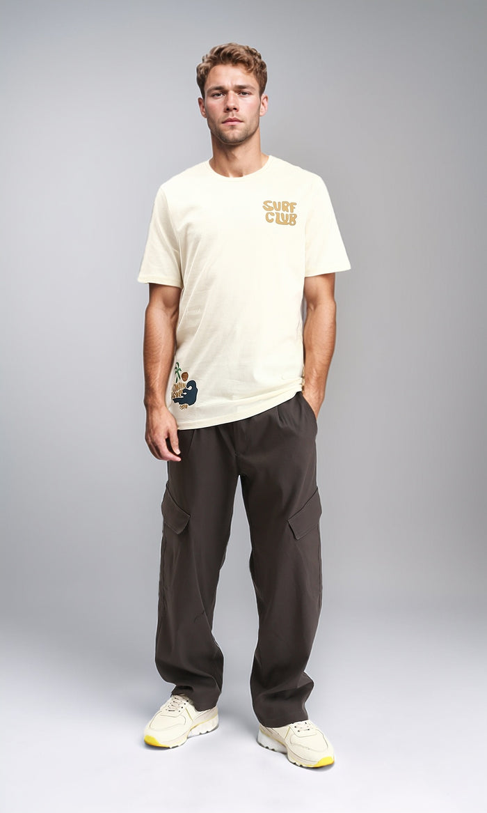 R211621 - Printed "Surf Club" Short Sleeves Tee - Cream