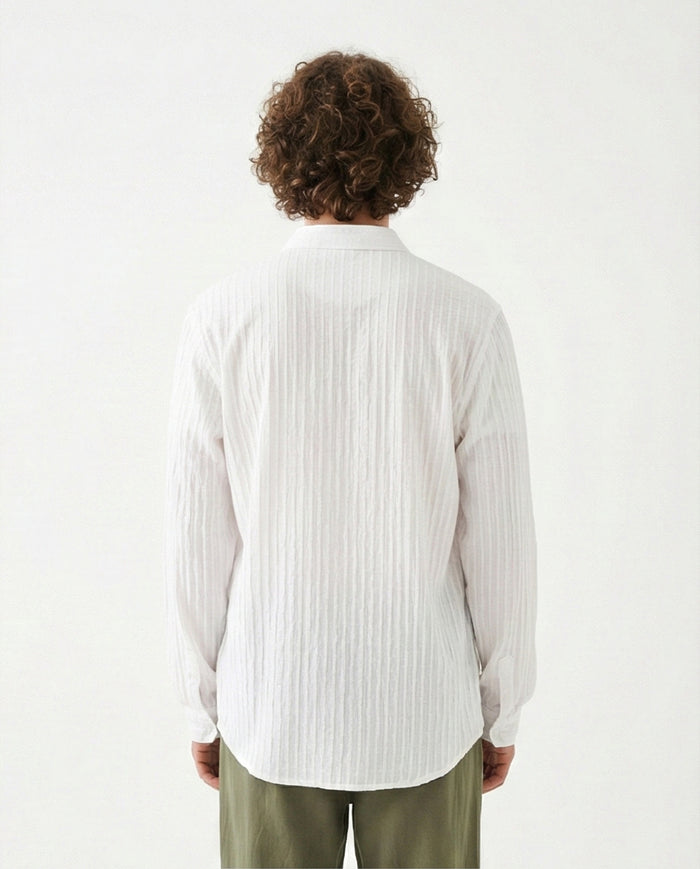 R211743 - Self Striped Long Sleeves Casual Shirt - White