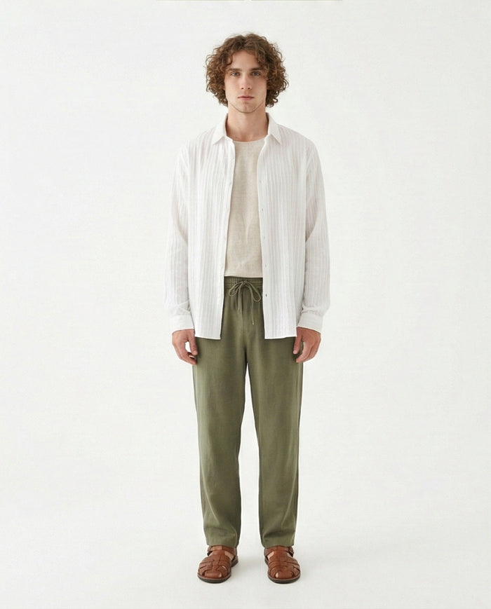 R211743 - Self Striped Long Sleeves Casual Shirt - White