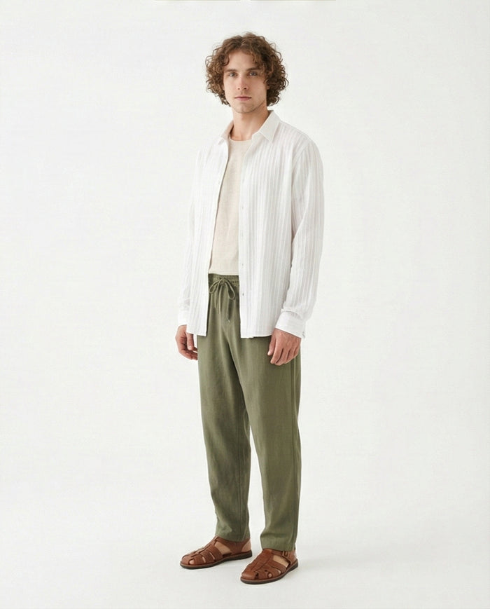 R211743 - Self Striped Long Sleeves Casual Shirt - White