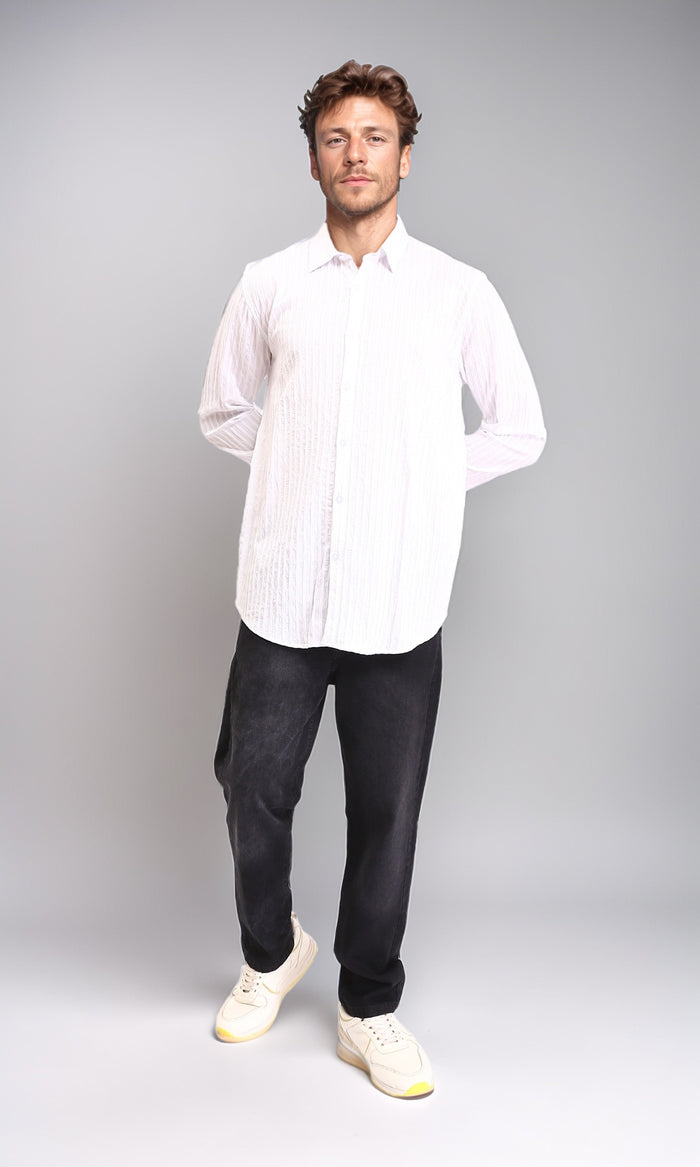 R211743 - Self Striped Long Sleeves Casual Shirt - White
