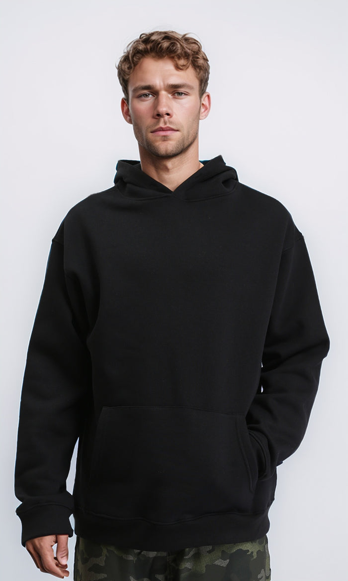 Slip On Solid Basic Hoodie - Black
