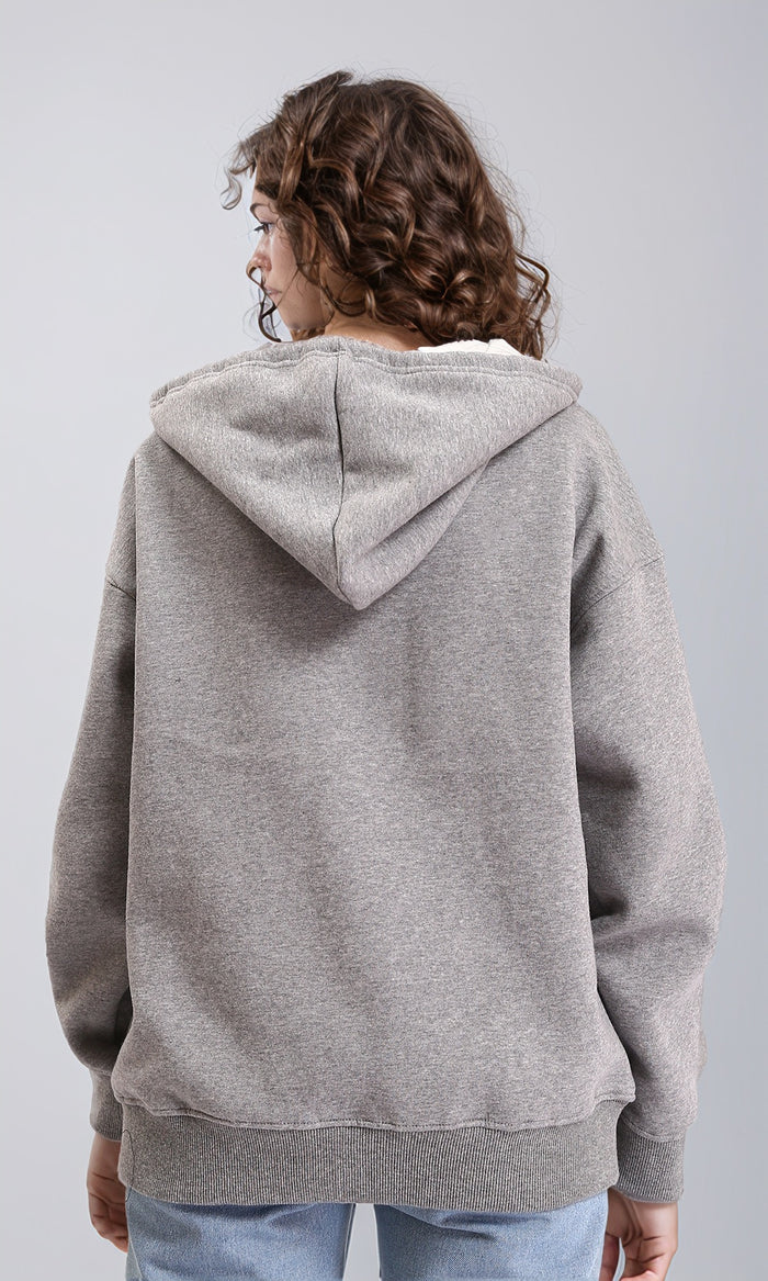 R212054 - Casual Sweatshirt with Zipper Through Pocket - Heather Grey