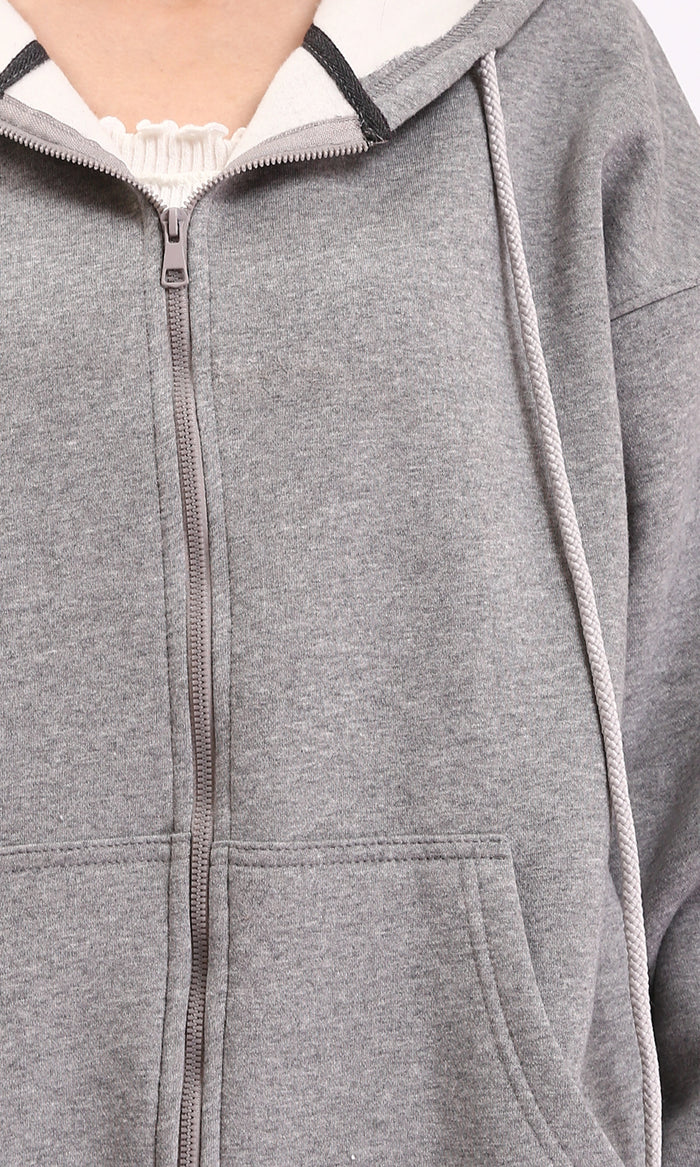 R212054 - Casual Sweatshirt with Zipper Through Pocket - Heather Grey