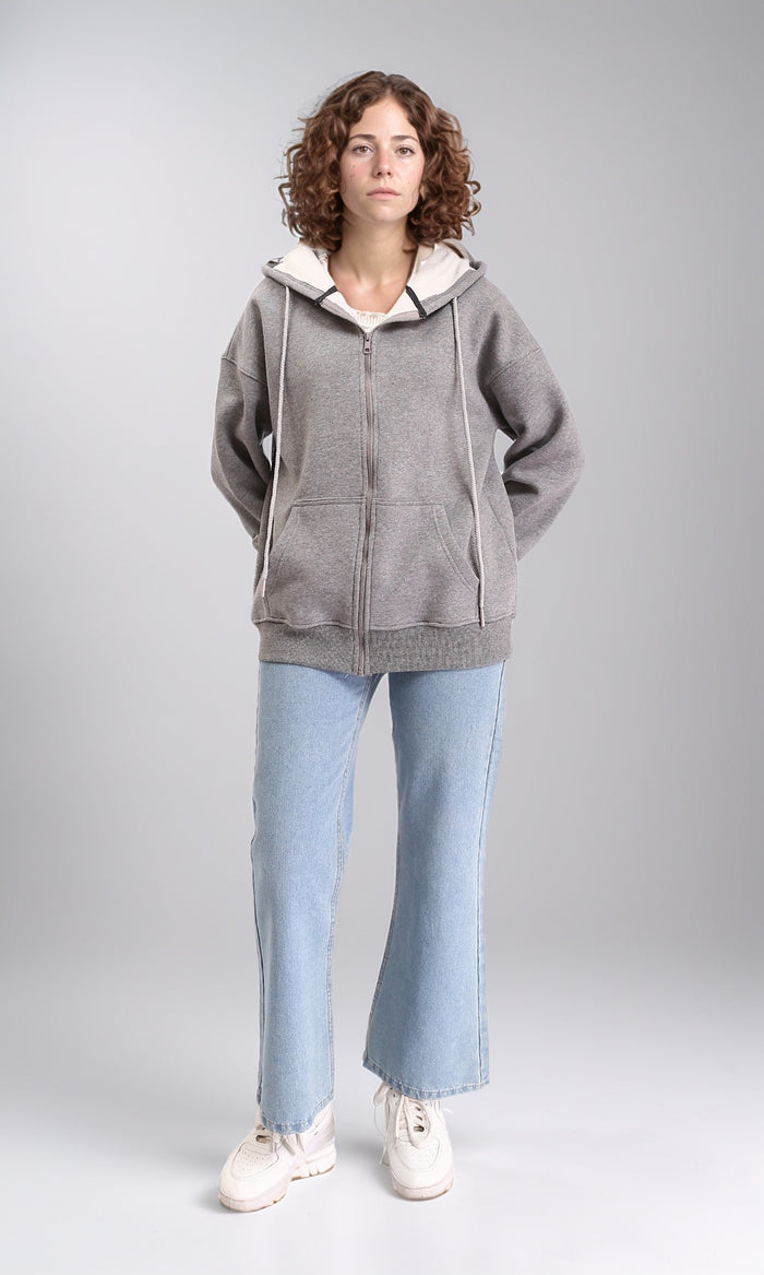 R212054 - Casual Sweatshirt with Zipper Through Pocket - Heather Grey