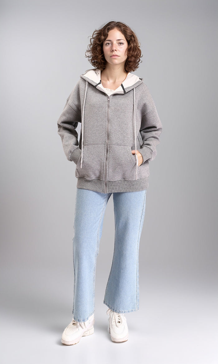 R212054 - Casual Sweatshirt with Zipper Through Pocket - Heather Grey