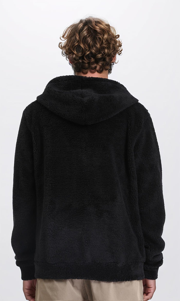 R212105 - Zipped Fur Sweatshirt with Front Pockets - Black