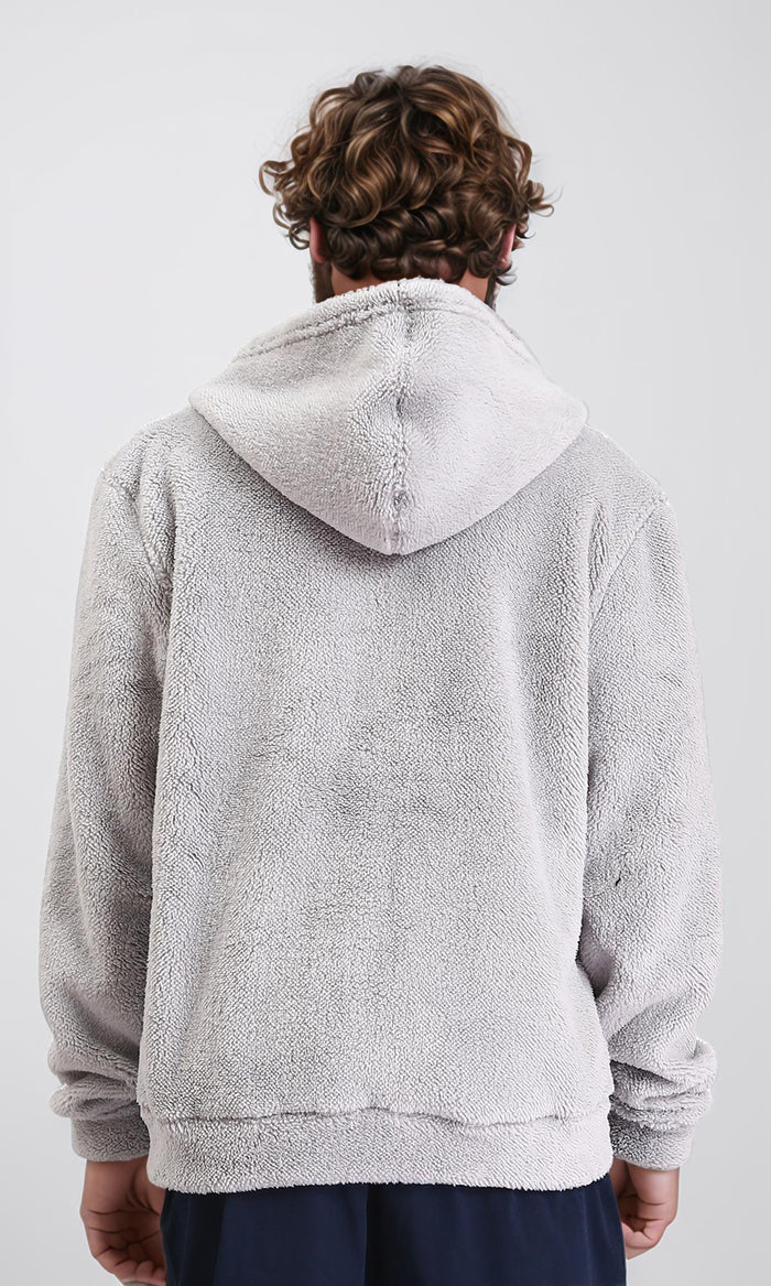 R212107 - Zipped Fur Sweatshirt with Front Pockets - Light Grey